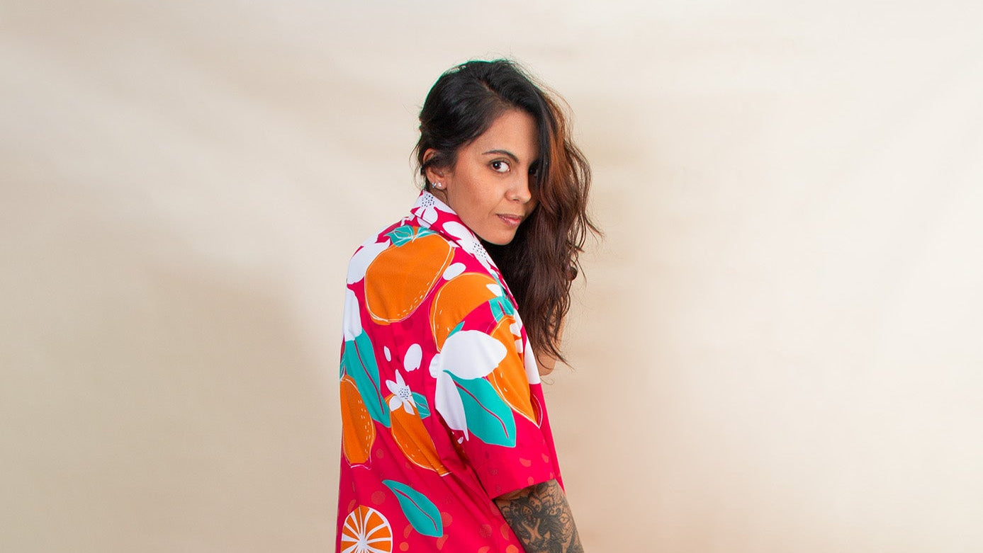 Set de Sol Pantalón Flores Mandarina