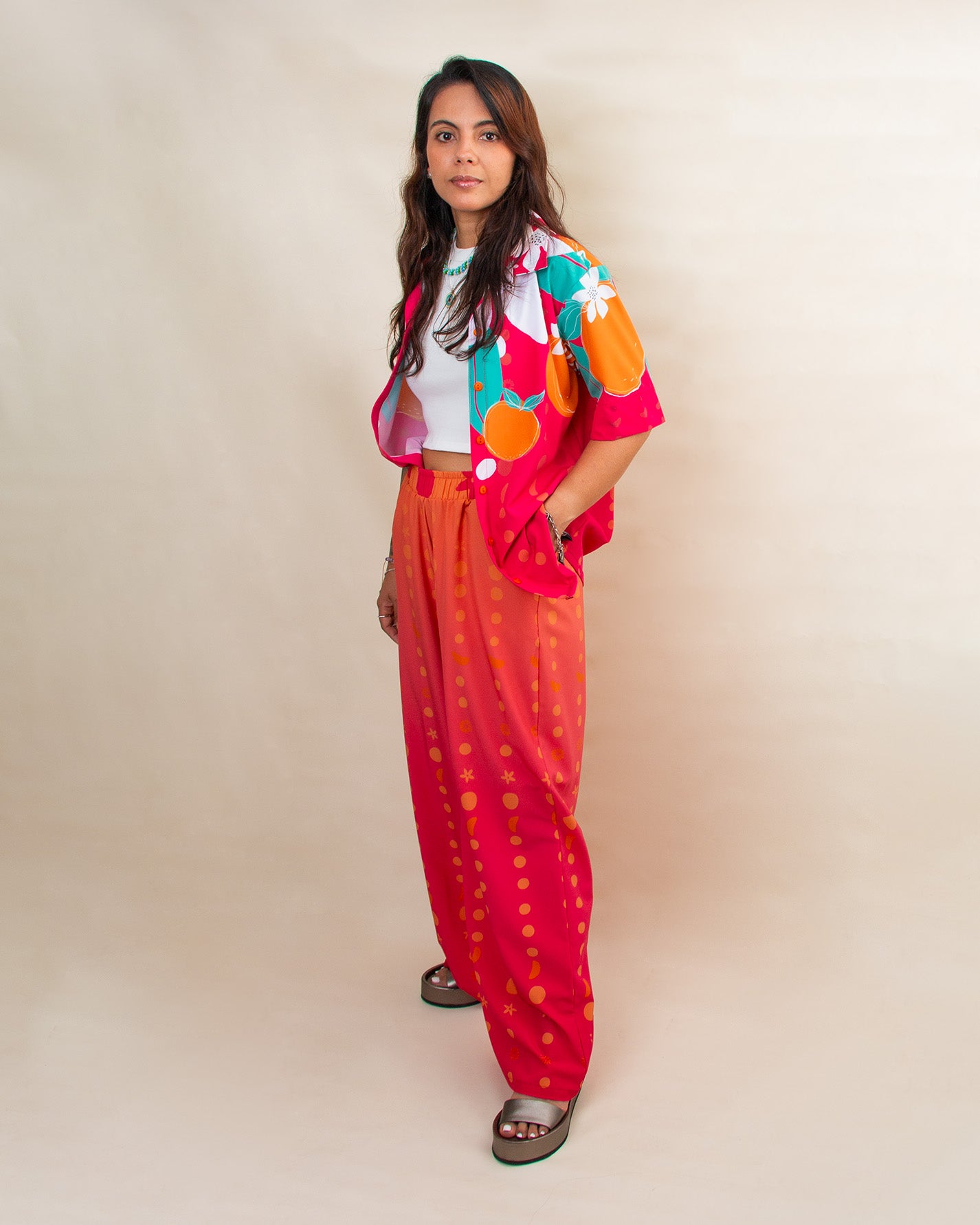 Set de Sol Pantalón Flores Mandarina