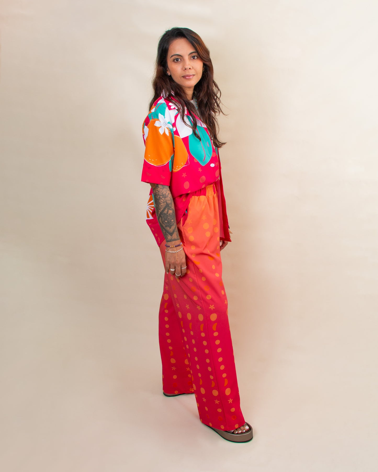 Set de Sol Pantalón Flores Mandarina